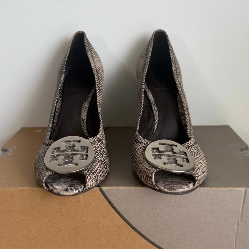 Tory Burch Julianne Python Embossed Leather Peep-… - image 7